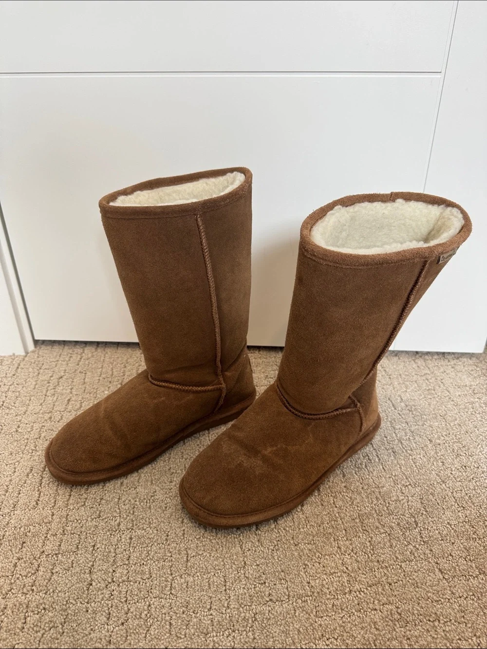 BearPaw Tall Brown Winter Boots with Cream Shearling Lining